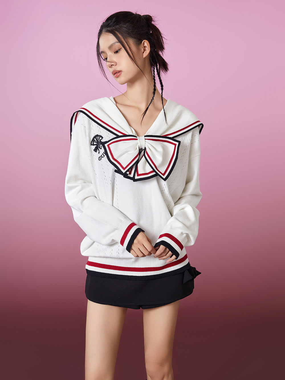 MUKZIN Bow Tie Sailor Collar Knit Sweater